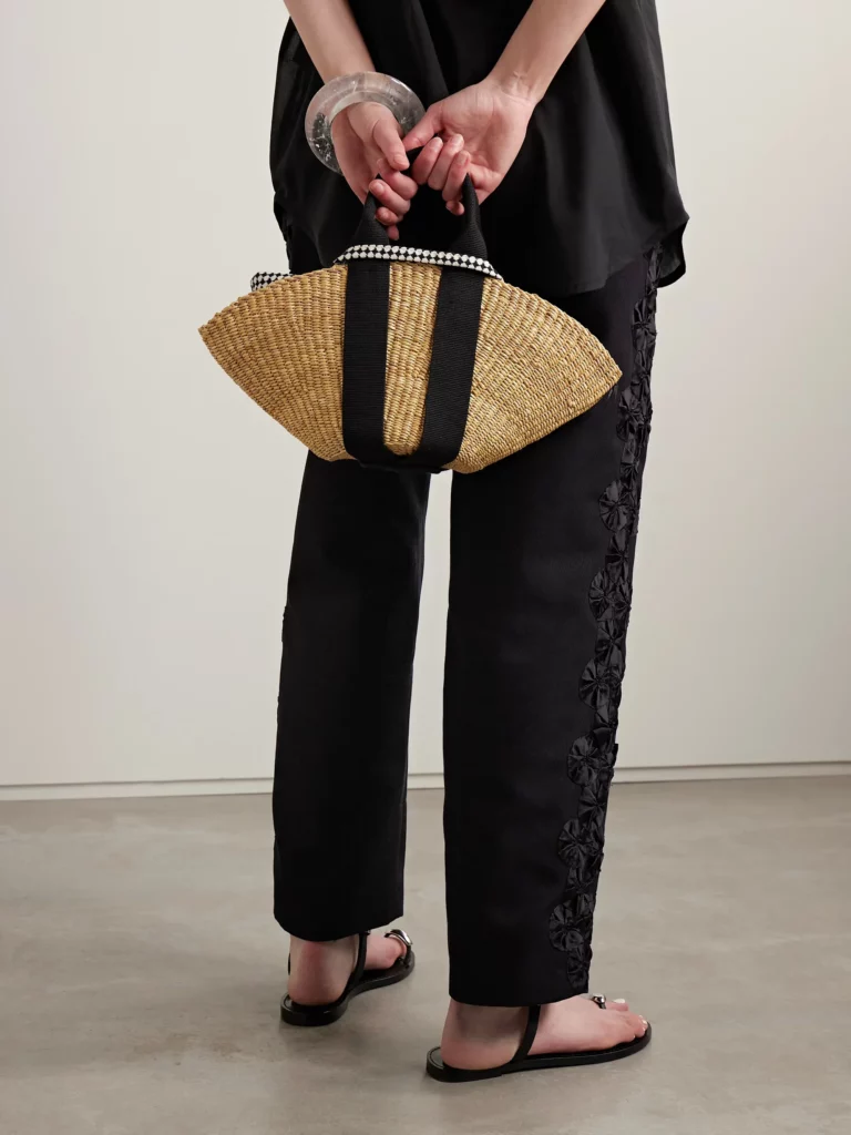 Sophie Mini Webbing-trimmed Woven Straw Tote Full Size Image 2