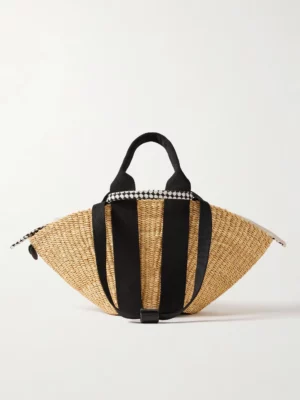 MUUÑ Sophie Mini Webbing-trimmed Woven Straw Tote