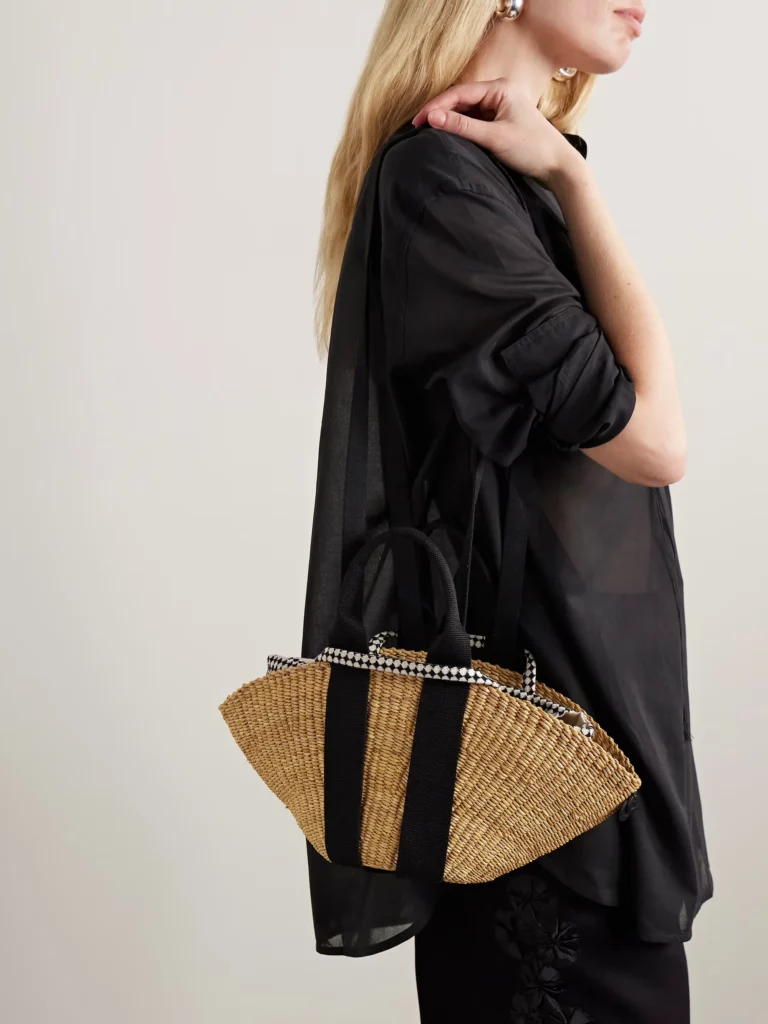 Sophie Mini Webbing-trimmed Woven Straw Tote Full Size Image 5