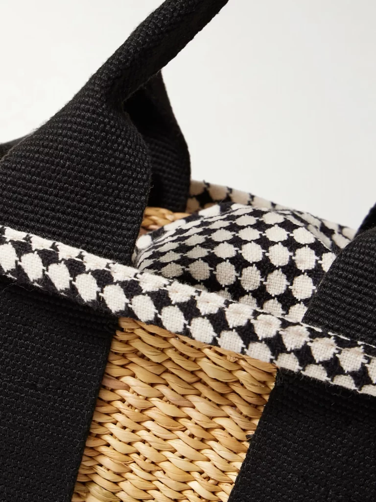 Sophie Mini Webbing-trimmed Woven Straw Tote Full Size Image 4