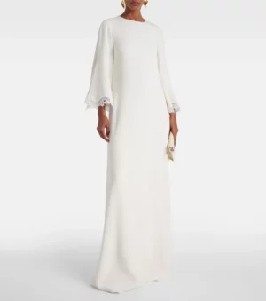 OSCAR DE LA RENTA Lace-trimmed Silk-blend Georgette Kaftan