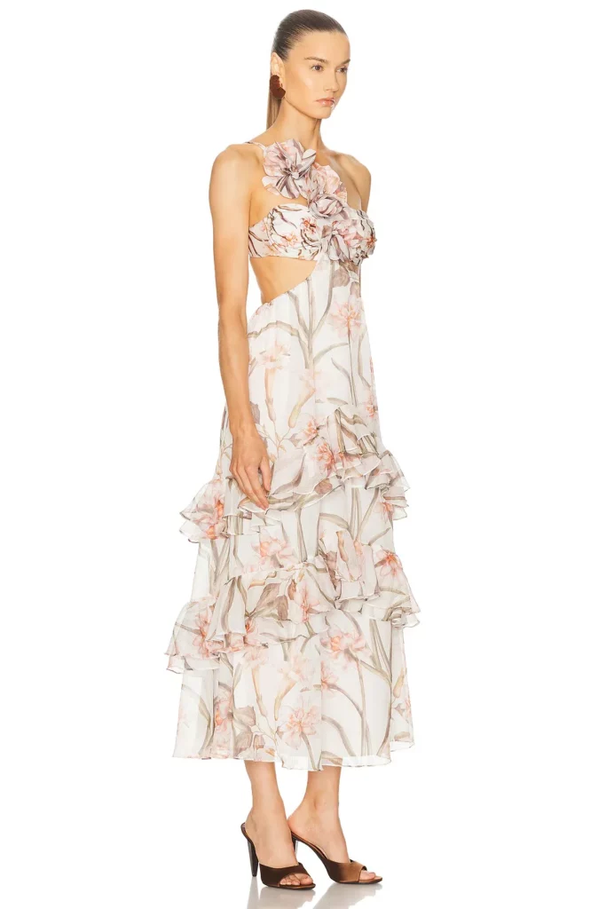 Botanic Retro Flower Applique Beach Dress Full Size Image 3