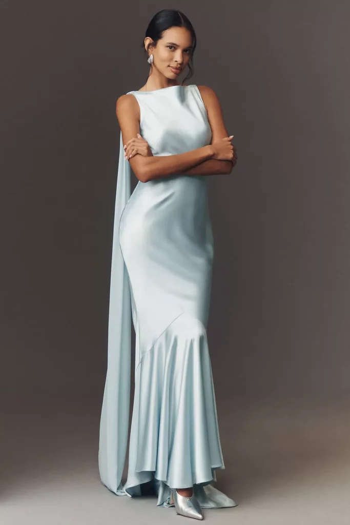 Julia Boat-Neck Open-Back Satin Maxi Dress Full Size Image 1