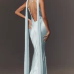 Julia Boat-Neck Open-Back Satin Maxi Dress Thumbnail 2