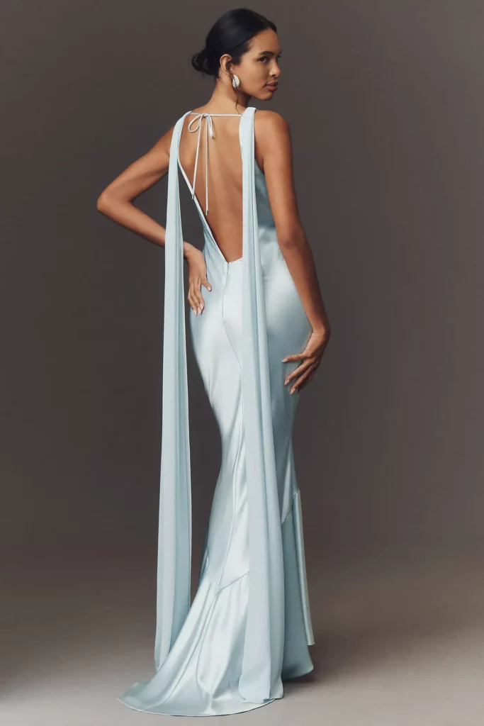 Julia Boat-Neck Open-Back Satin Maxi Dress Full Size Image 2