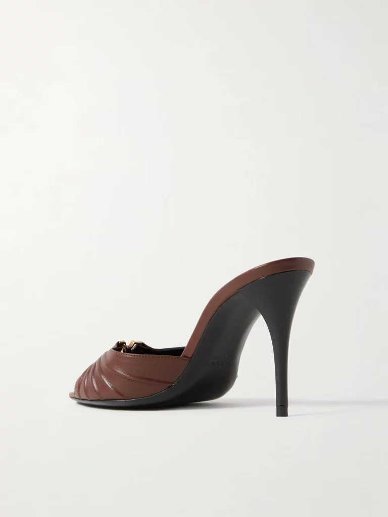 Babylone Embellished Pleated Leather Mules Full Size Image 4