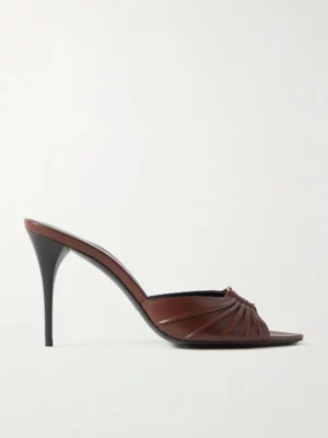 SAINT LAURENT Babylone Embellished Pleated Leather Mules