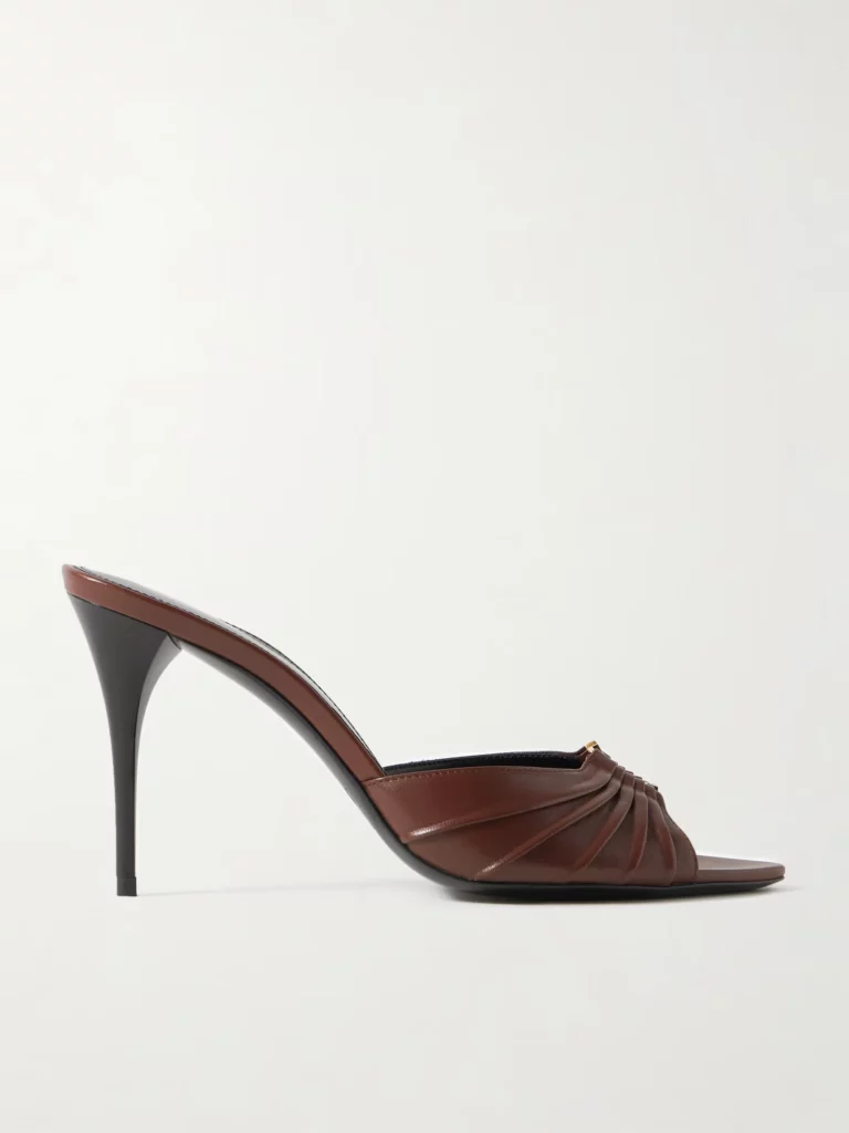Babylone Embellished Pleated Leather Mules Full Size Image 1