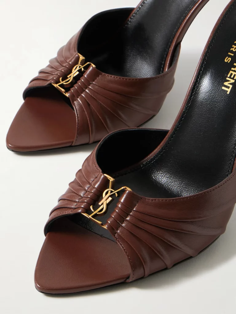 Babylone Embellished Pleated Leather Mules Full Size Image 2