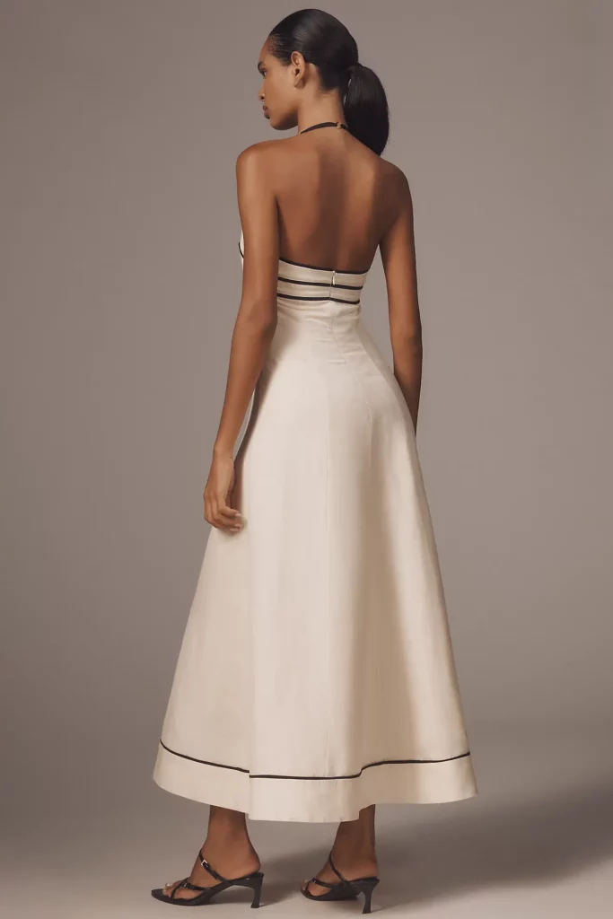 Billie Linen Blend Halter A-Line Midi Dress Full Size Image 3