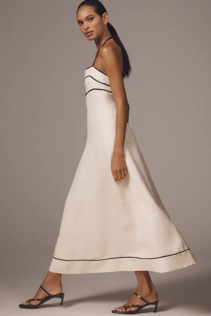 Billie Linen Blend Halter A-Line Midi Dress Full Size Image 4