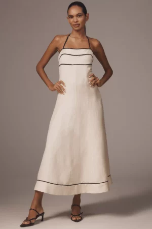 SHONA JOY Billie Linen Blend Halter A-Line Midi Dress