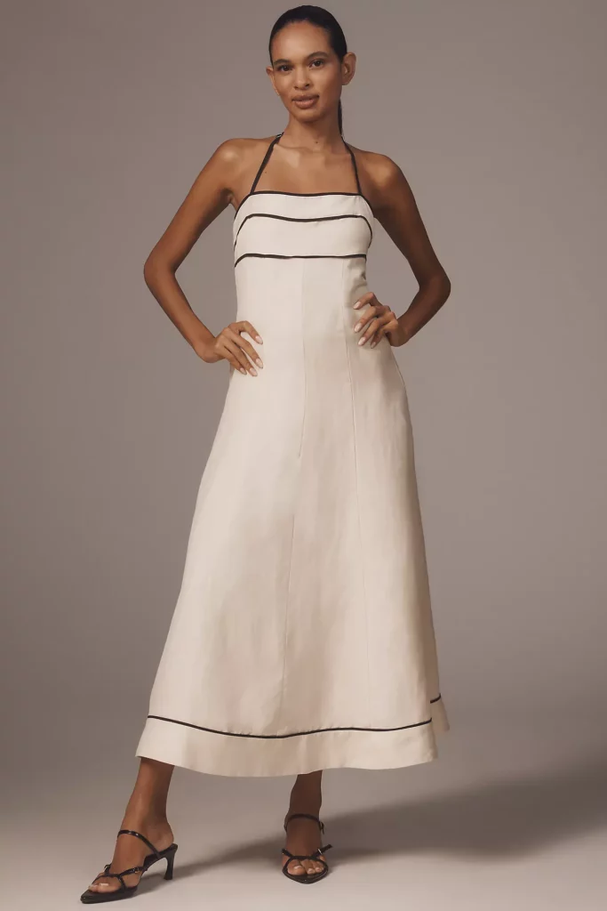 Billie Linen Blend Halter A-Line Midi Dress Full Size Image 1