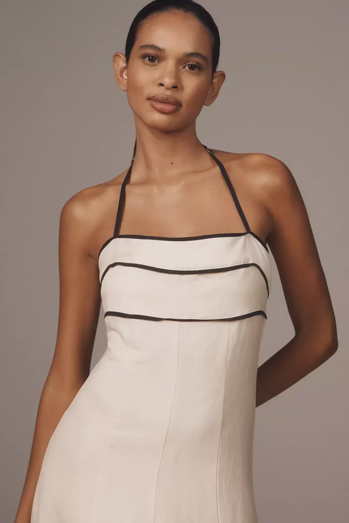 Billie Linen Blend Halter A-Line Midi Dress Full Size Image 2