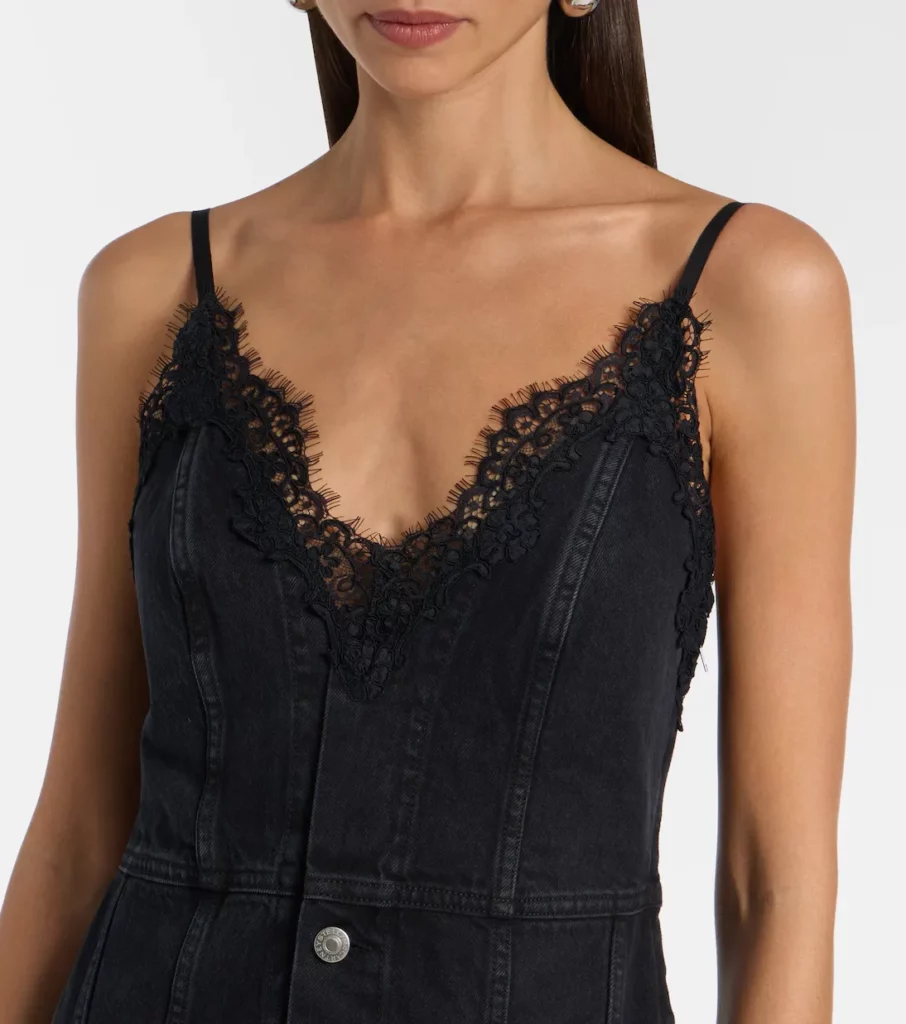Lace-trimmed Denim Maxi Dress Full Size Image 5