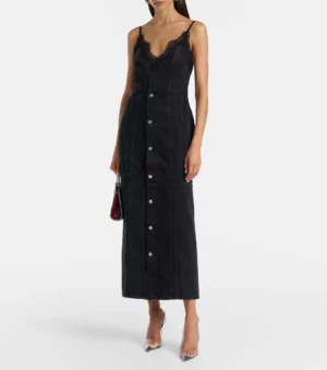 STELLA MCCARTNEY Lace-trimmed Denim Maxi Dress