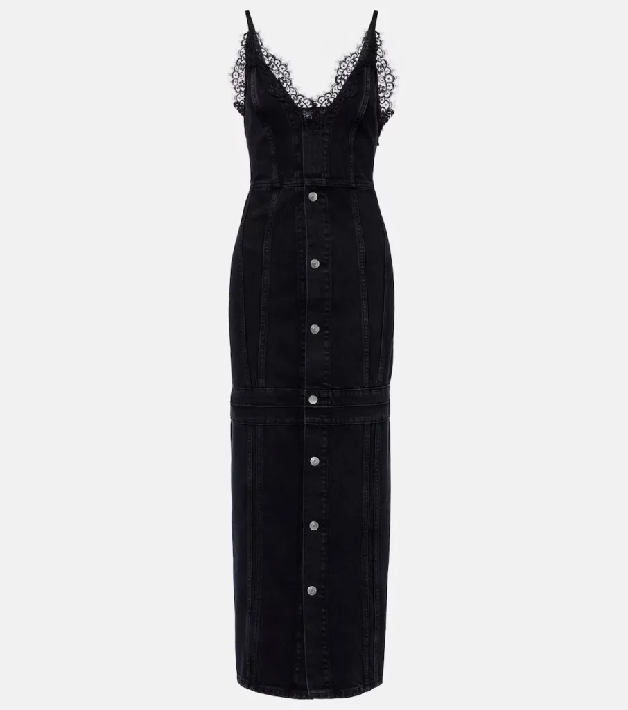 Lace-trimmed Denim Maxi Dress Full Size Image 3