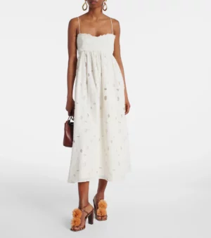 ULLA JOHNSON Marina Floral Cotton Organdy Midi Dress