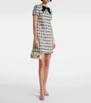 VALENTINO GARAVANI Embellished Checked Tweed Minidress