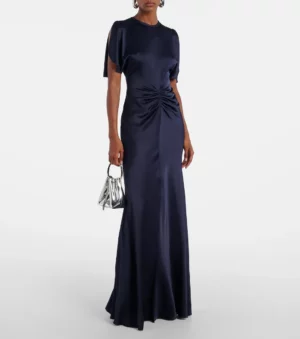 VICTORIA BECKHAM Caped Gathered Crepe Satin Gown