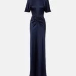 Caped Gathered Crepe Satin Gown Thumbnail 3