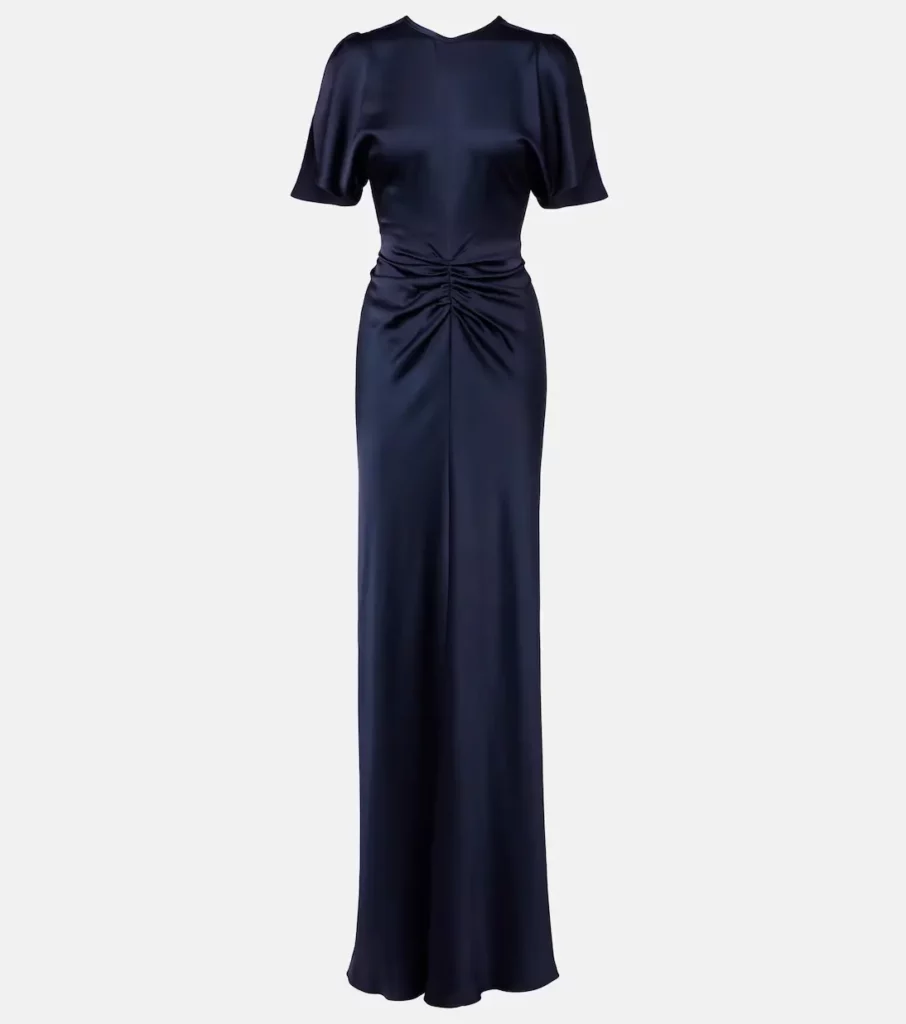 Caped Gathered Crepe Satin Gown Full Size Image 3