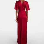Caped Gathered Crepe Satin Gown Thumbnail 5