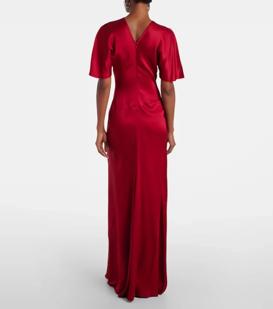 Caped Gathered Crepe Satin Gown Full Size Image 5
