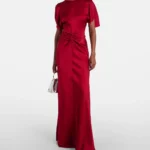 Caped Gathered Crepe Satin Gown Thumbnail 1