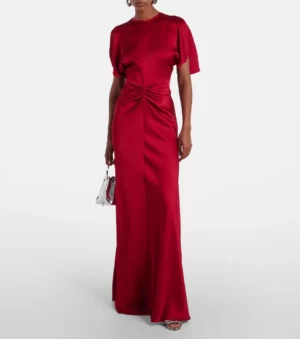 VICTORIA BECKHAM Caped Gathered Crepe Satin Gown