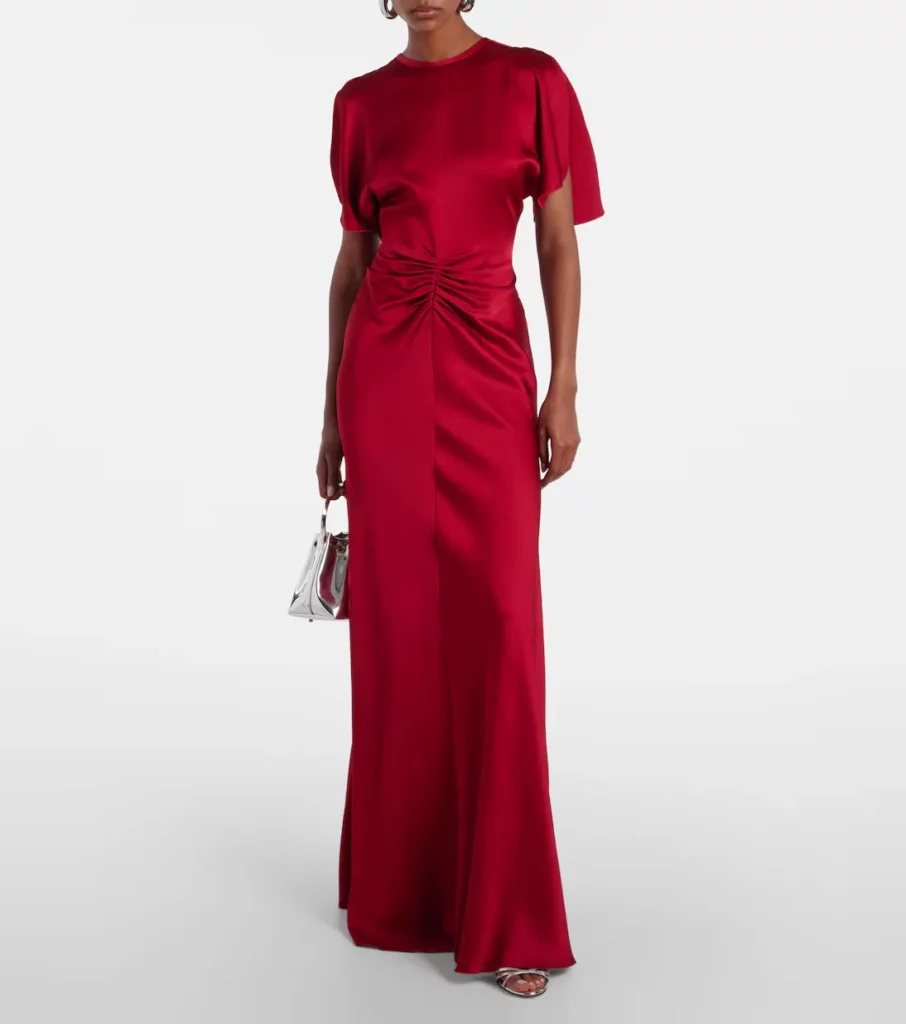 Caped Gathered Crepe Satin Gown Full Size Image 1