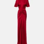 Caped Gathered Crepe Satin Gown Thumbnail 4