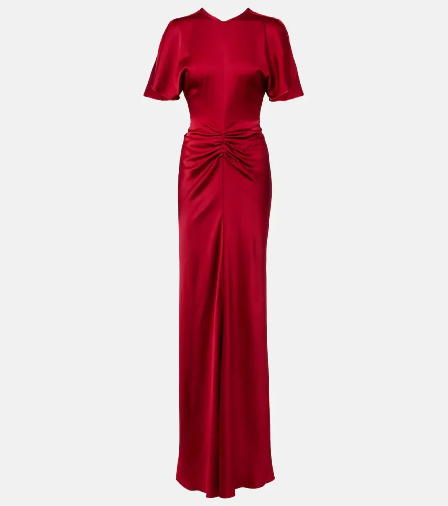 Caped Gathered Crepe Satin Gown Full Size Image 4