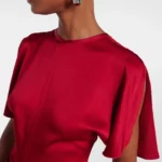 Caped Gathered Crepe Satin Gown Thumbnail 3