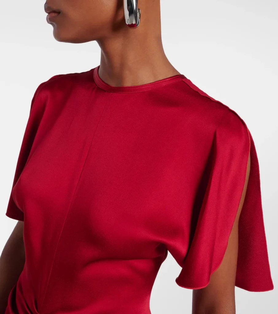 Caped Gathered Crepe Satin Gown Full Size Image 3
