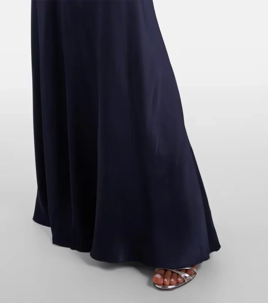Caped Gathered Crepe Satin Gown Full Size Image 2
