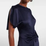 Caped Gathered Crepe Satin Gown Thumbnail 6