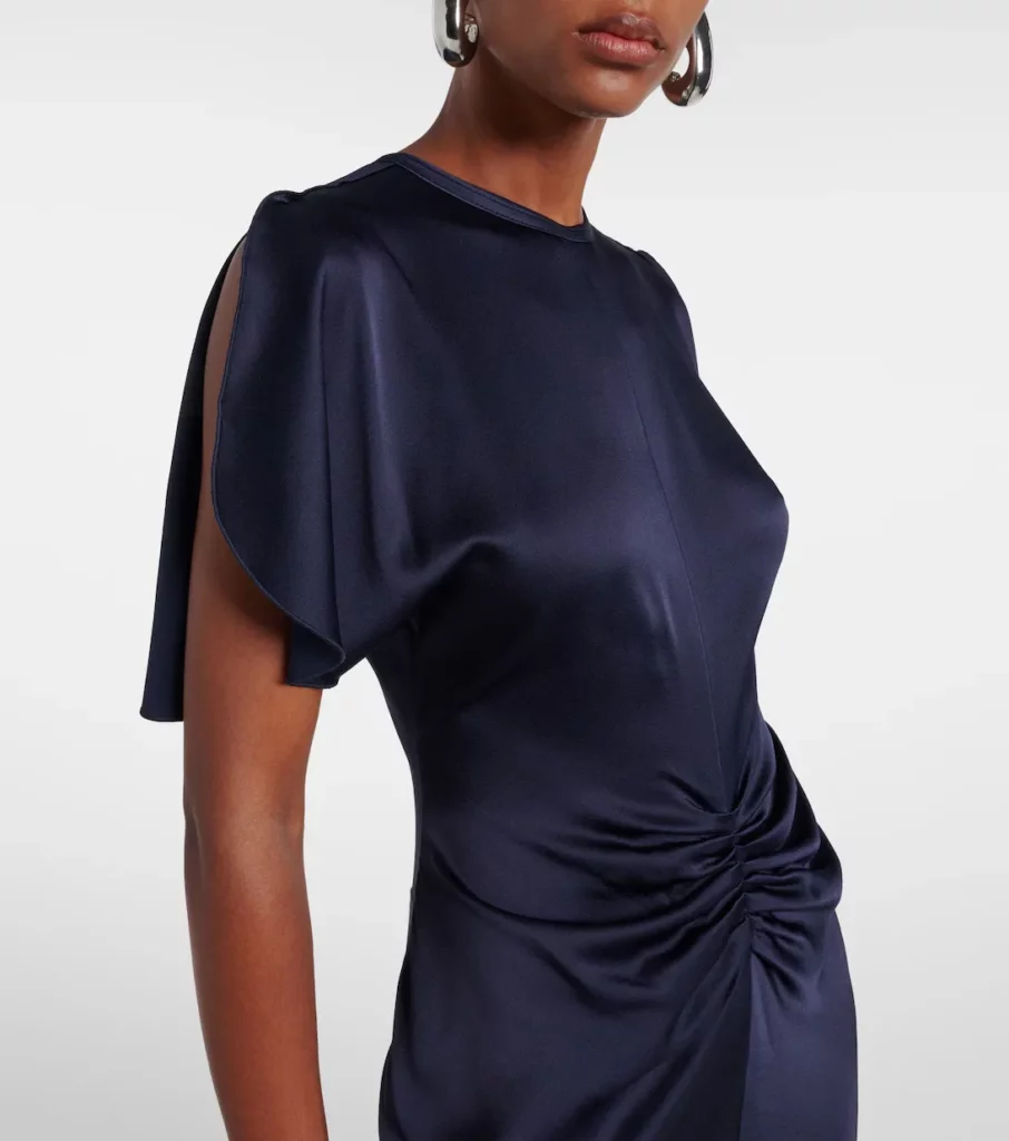 Caped Gathered Crepe Satin Gown Full Size Image 6