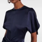 Caped Gathered Crepe Satin Gown Thumbnail 5