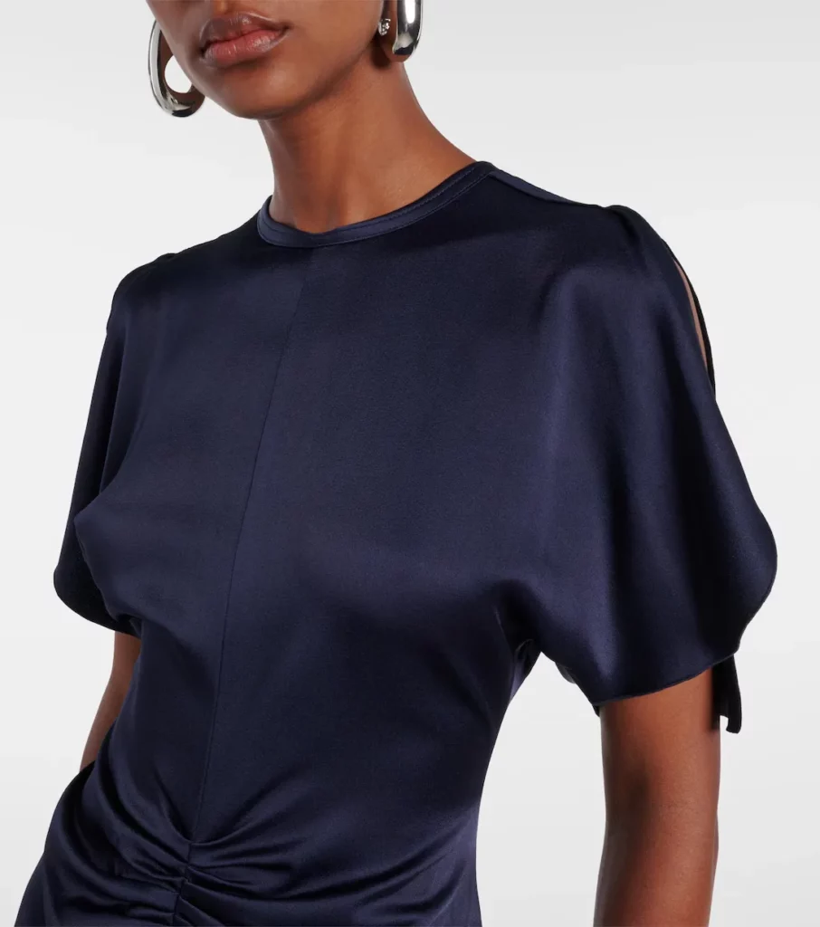 Caped Gathered Crepe Satin Gown Full Size Image 5