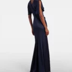 Caped Gathered Crepe Satin Gown Thumbnail 4