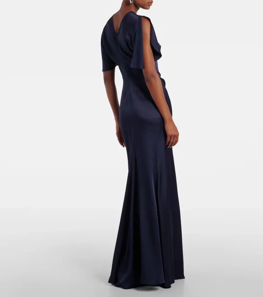 Caped Gathered Crepe Satin Gown Full Size Image 4