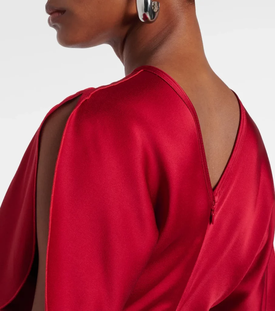 Caped Gathered Crepe Satin Gown Full Size Image 2
