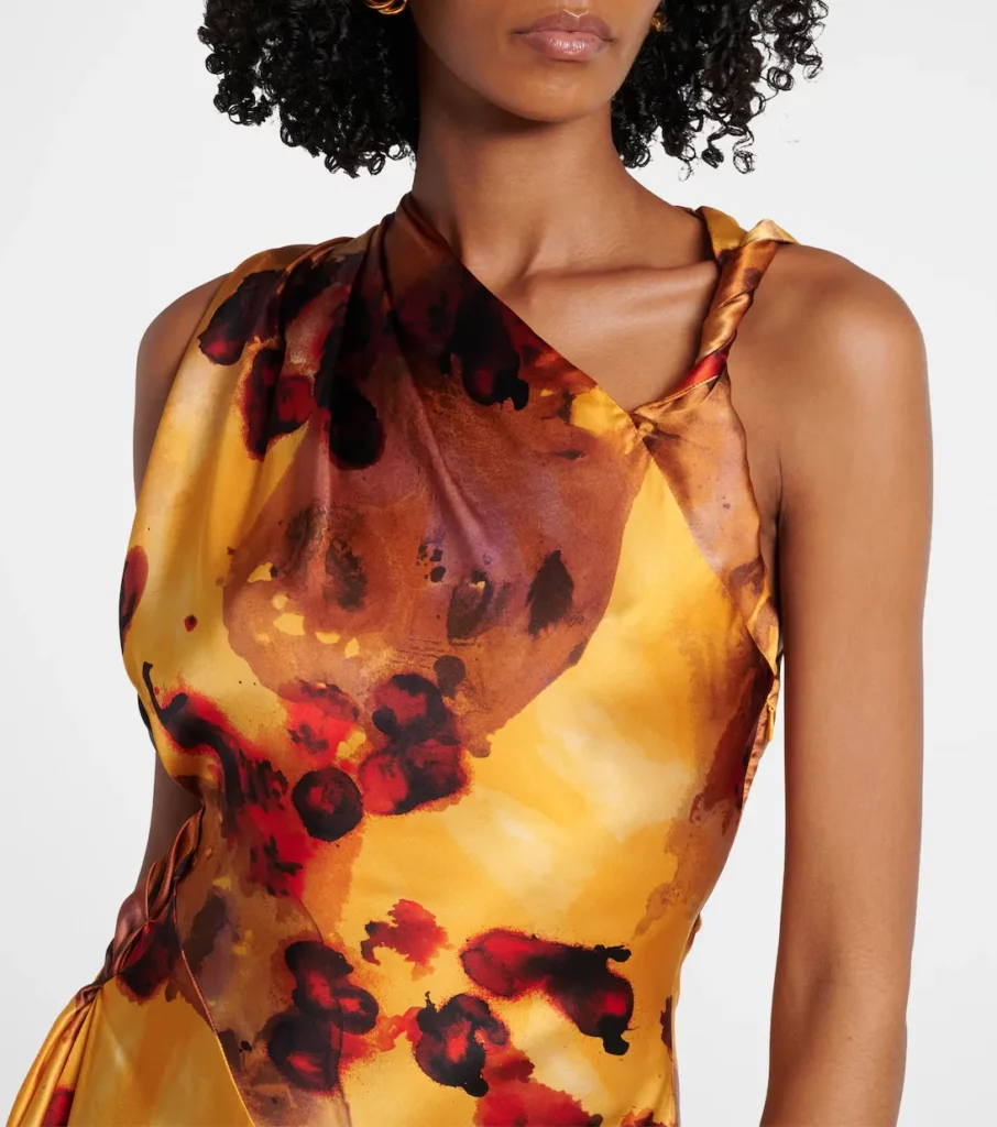 Gathered Lace-trimmed Silk Satin Gown Full Size Image 5