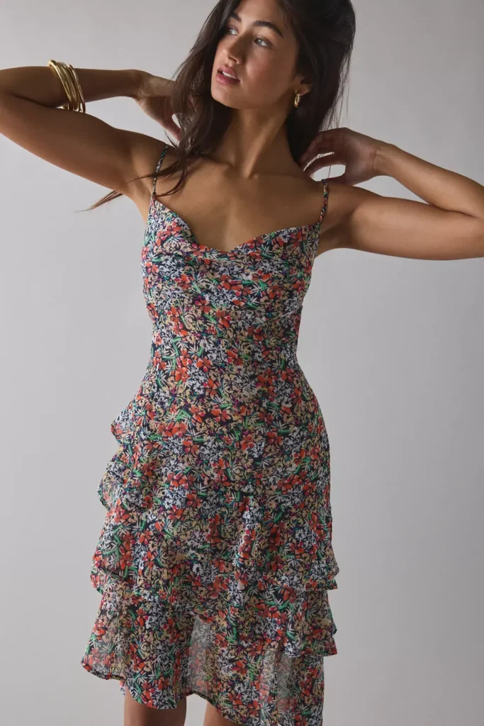 Ashmont Tiered Cascading Ruffle Slip Midi Dress Full Size Image 3