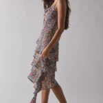 Ashmont Tiered Cascading Ruffle Slip Midi Dress Thumbnail 4