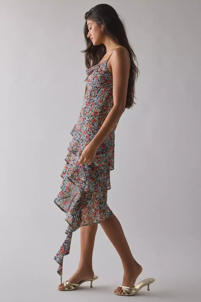 Ashmont Tiered Cascading Ruffle Slip Midi Dress Full Size Image 4