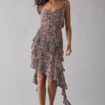 Ashmont Tiered Cascading Ruffle Slip Midi Dress Thumbnail 1