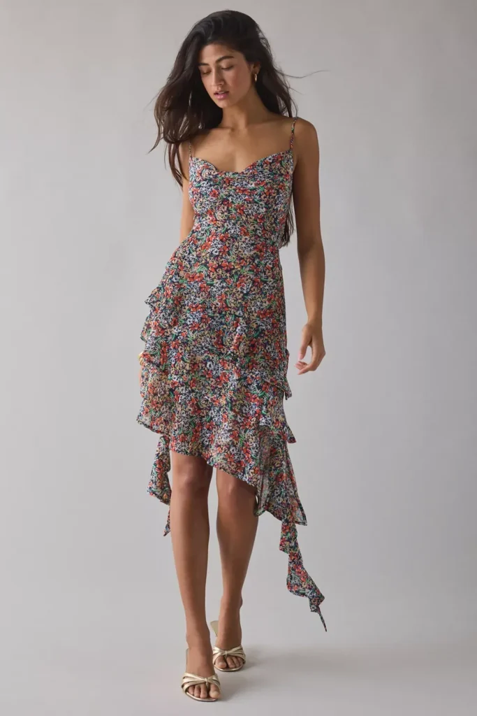 Ashmont Tiered Cascading Ruffle Slip Midi Dress Full Size Image 1