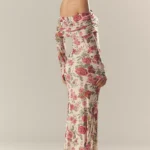 Long-Sleeve Off-The-Shoulder Mesh Maxi Dress Thumbnail 2
